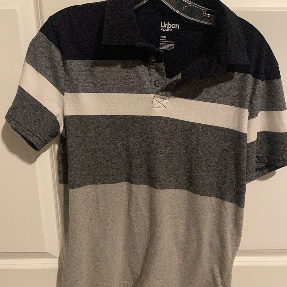 Urban Pipeline Men's Polo Shirt - Black, Gray, White Stripes